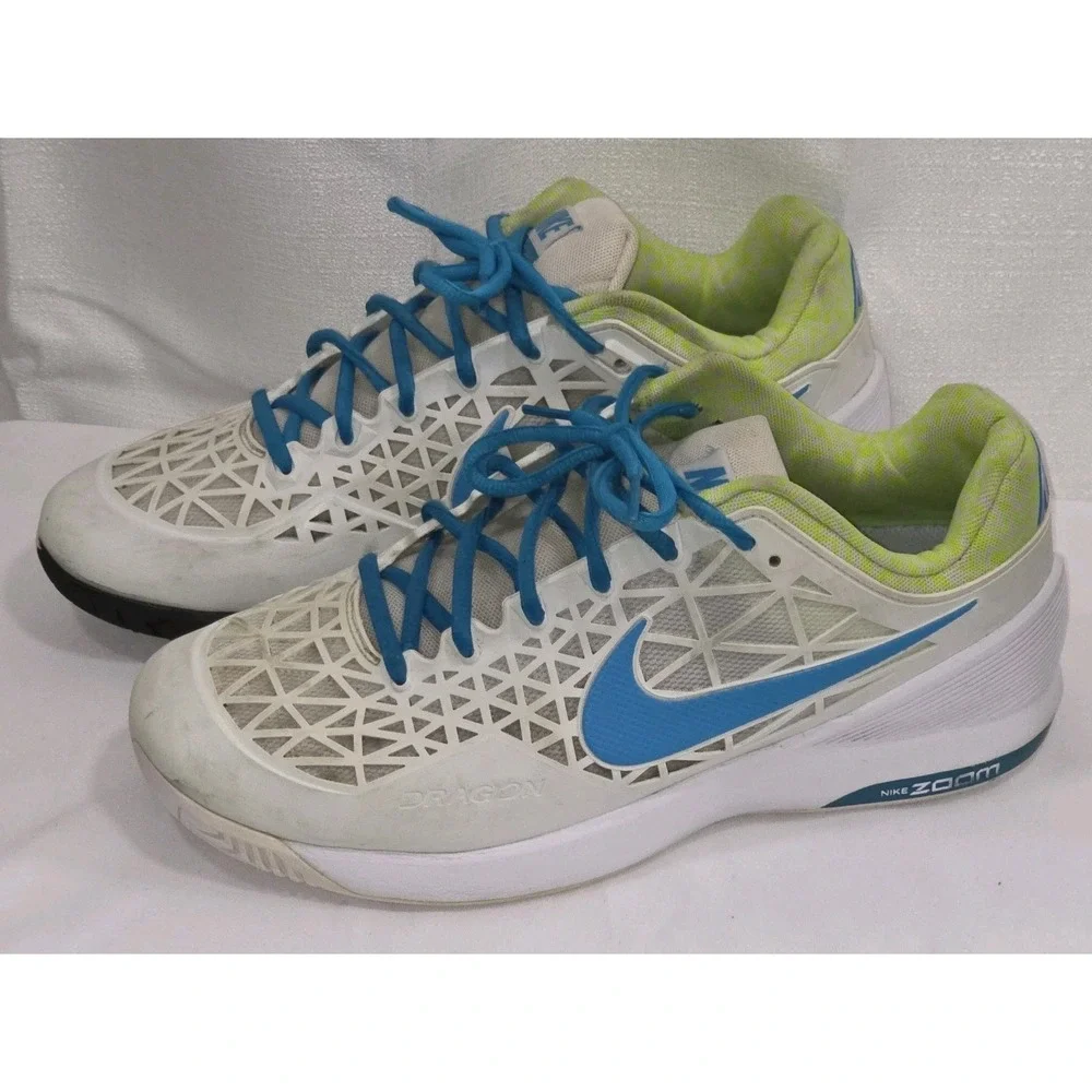 Nike Zoom Cage 2  Athletic Tennis‎ Shoes White Volt Blue 705247-147 Mens Size 9